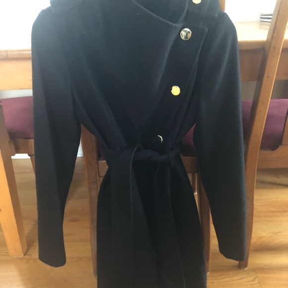 Melton Wool Stand Envelope Collar Long Sleeve Tie Waist Coat - Picture 4 of 4